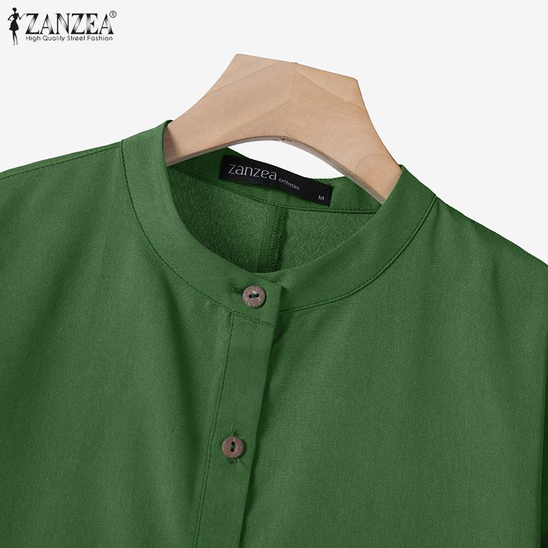 ZANZEA Женское повседневное летнее платье с воротником-стойкой и коротким рукавом