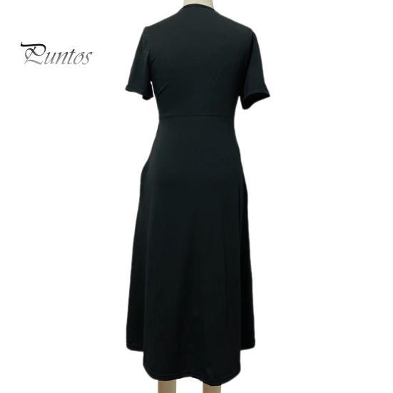 Женское летнее платье с плиссированным ремешком и V-образным вырезом с короткими рукавами, однотонное платье с карманами трапециевидной формы со свободным подолом, дышащее мягкое платье миди для свиданий