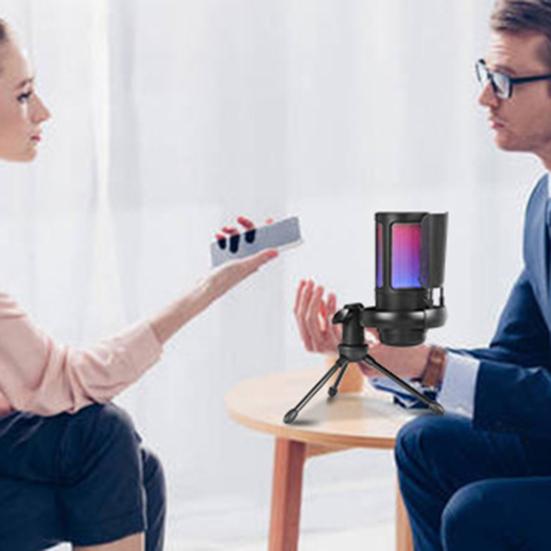 Игровой микрофон со штативом, шумоподавление, RGB-подсветка, дизайн, регулировка усиления, универсальный USB-микрофон с функцией Plug-Play