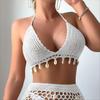 European & American Style Crochet Lace-Up Bikini Top with Shell Pendant