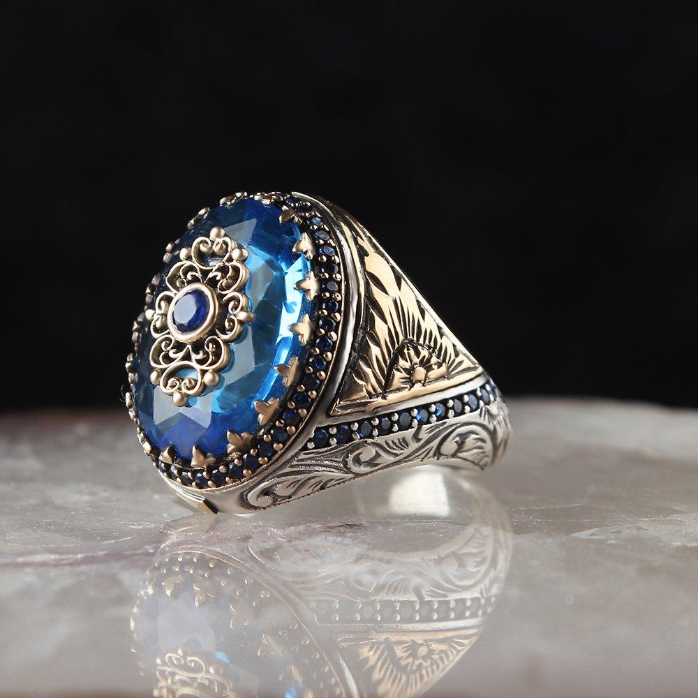 Голубой топаз Ташли Калем Ишламели Гюмюш Юзюк