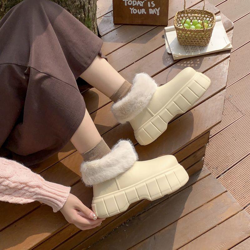 Wide Fit EVA Rain Boots Women's Candy Color Rainshoes Youth Girls Winter Fur Booties Woman Platform Chunky Ankle Rain Boots New