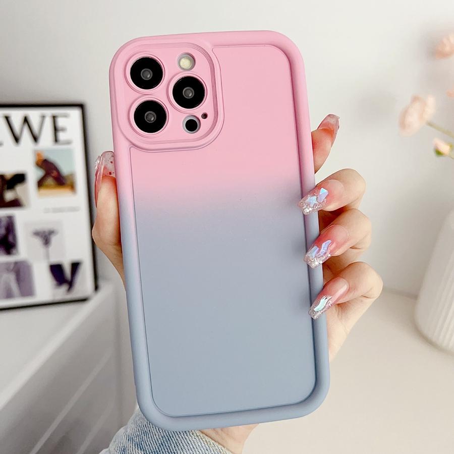 Luxury Dopamine Color Gradient Phone Case for iPhone 16 15 14 13 12 11 Pro Max XR XS MAX 7 8 Plus SE Full Lens Protective Shockproof Soft Cover