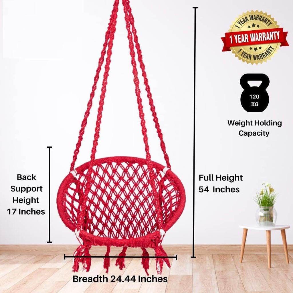 Round Cotton Home Swing for Adults & Kids/Hammock Hanging Swing Chair for Balcony, Indoor & Outdoor/Capacity 120 Kgs