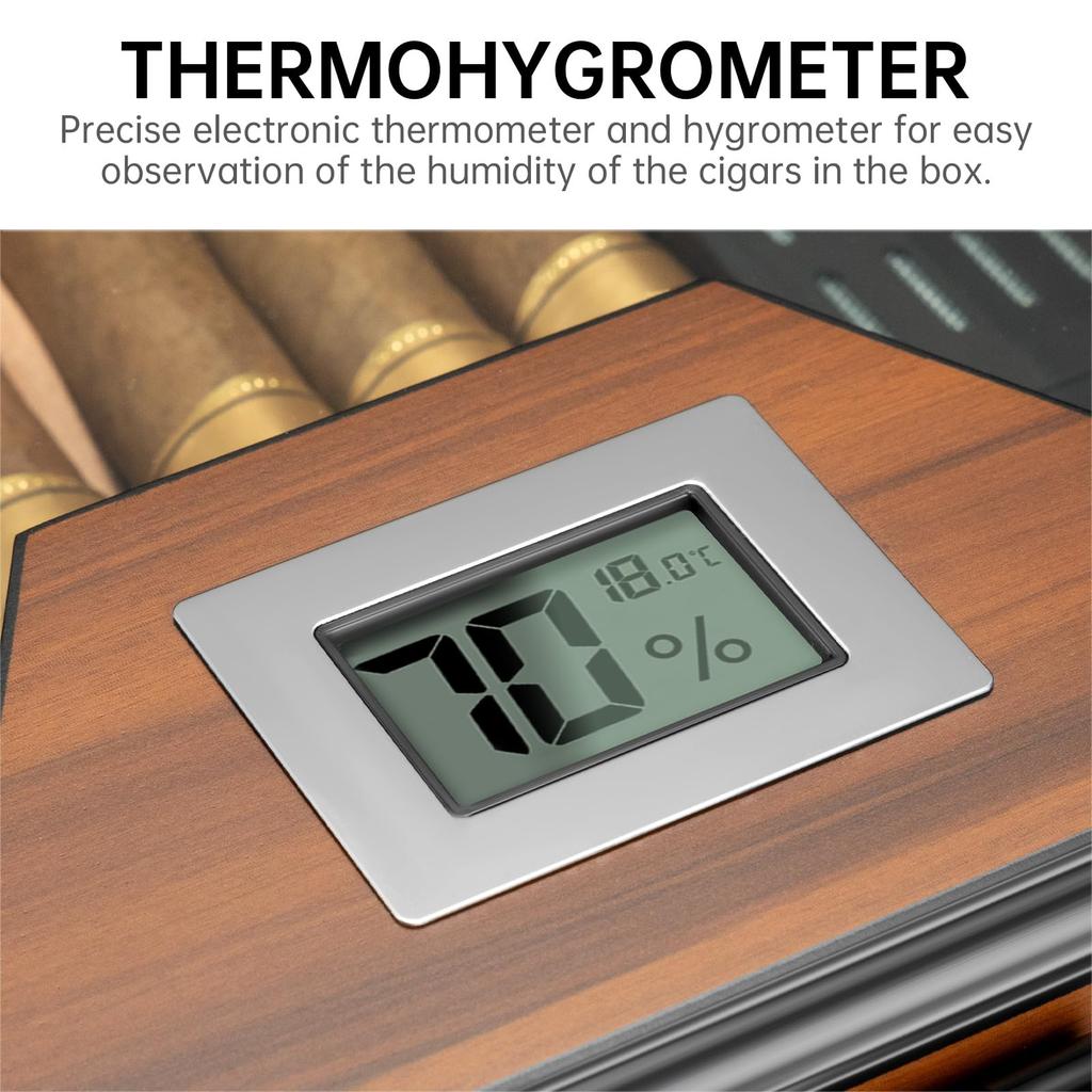 Сигарный хьюмидор из кедра с цифровым гигрометром и увлажнителем, предохранительным замком, ящиком для хранения сигарных аксессуаров и герметичным шкафом-хьюмидором