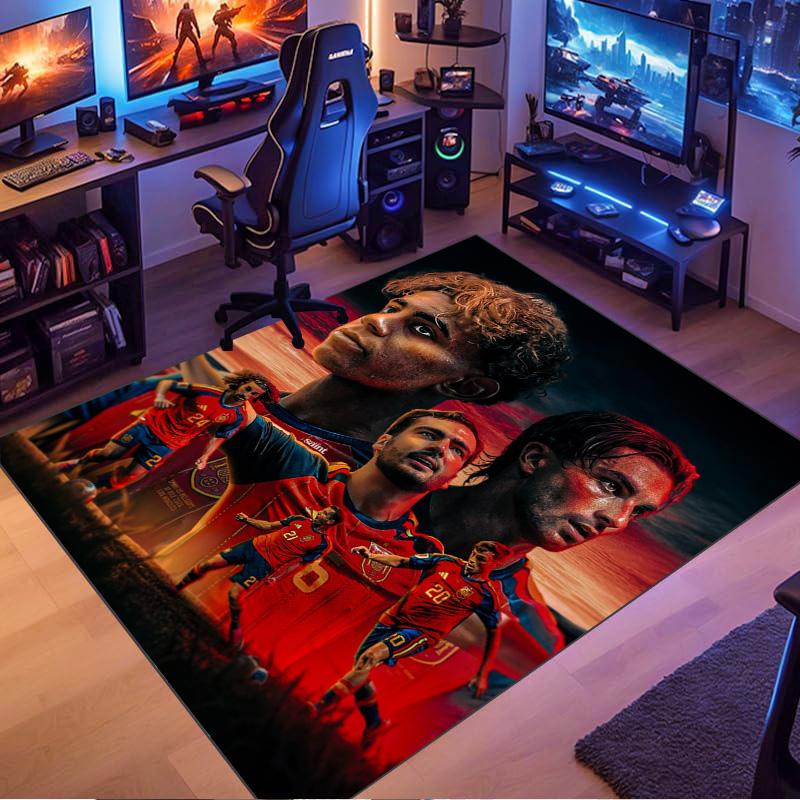 Spain National Football Team Player Collage Print Area Rug Non‑Slip Rectangular Floor Mat Soccer Fan Gaming Bedroom Decor