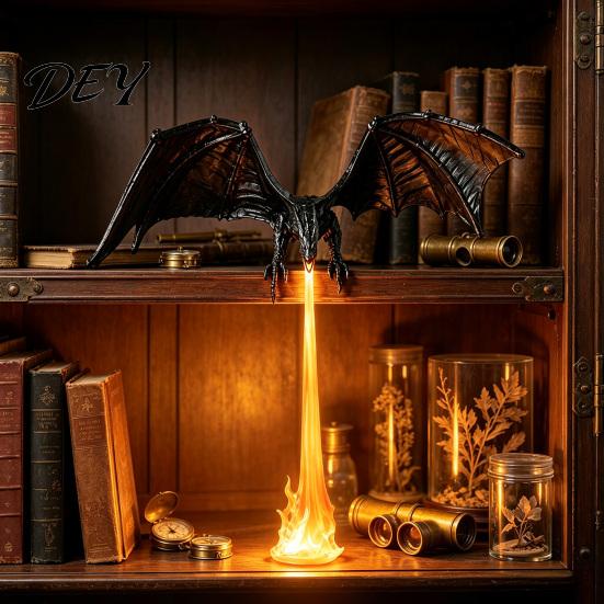 Декоративные украшения для книжной полки, 3D-печатный декор Огнедышащего Дракона, Фэнтезийный уголок со светом, Летающая фигурка, Настольные аксессуары для офиса с