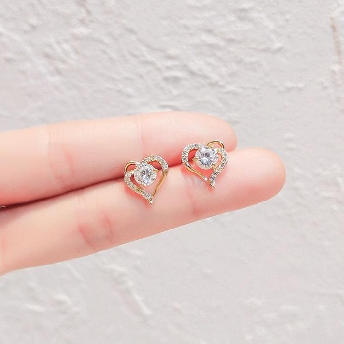 Маленькие серьги-гвоздики с микроцирконами Серьги-сердечки Простые студенческие клипсы для ушей Женские