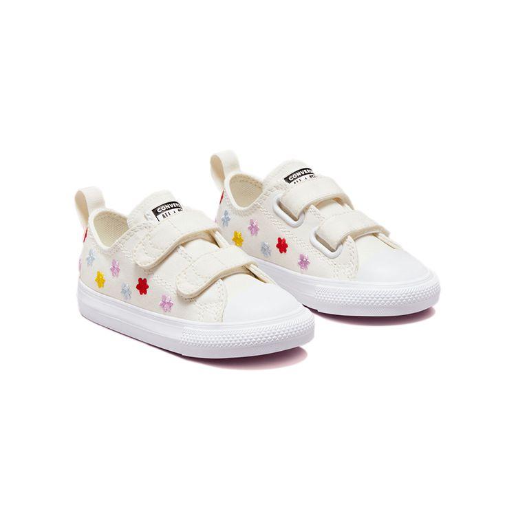 Converse Детские кроссовки Chuck Taylor All Star Easy-On Low TD с цветочной вышивкой, белые винтажно-белые A02213C