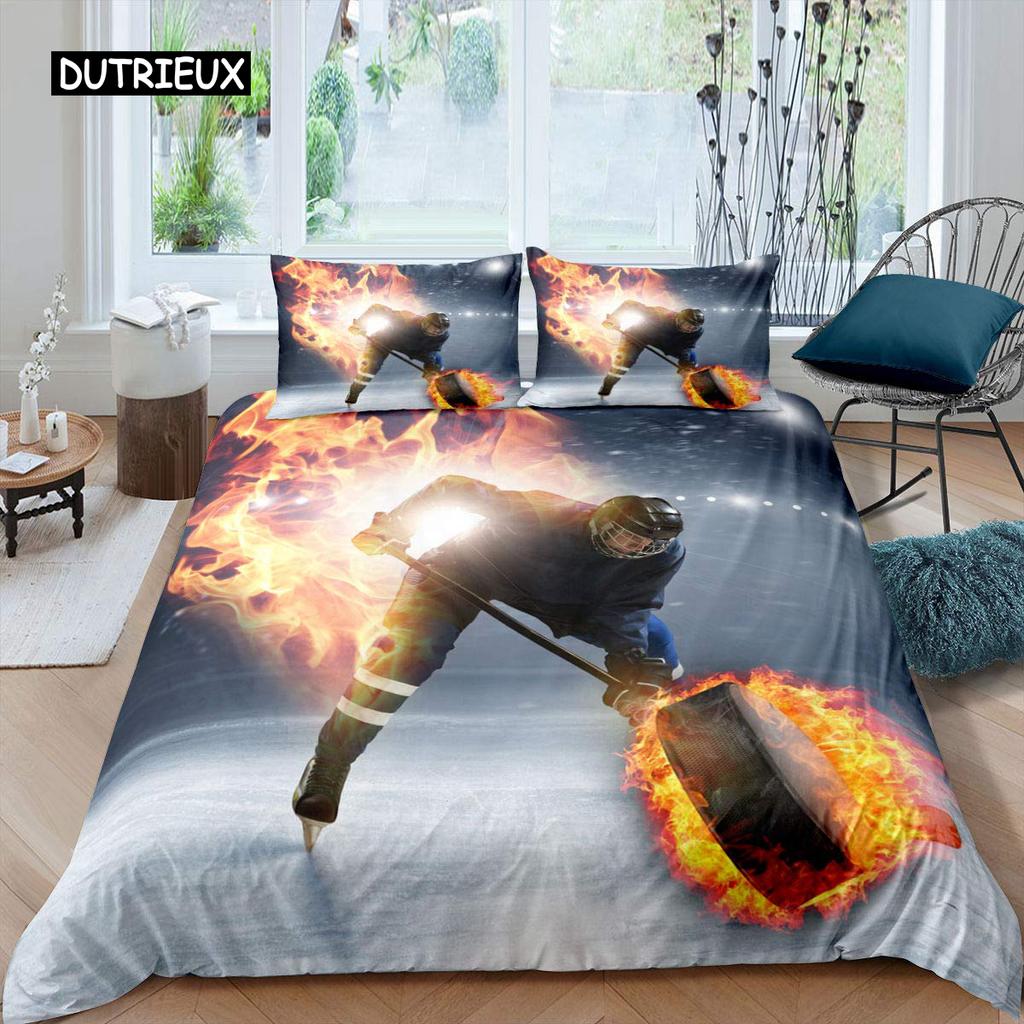 Комплект постельного белья с хоккейной тематикой для мальчиков, комплект постельного белья с хоккейной тематикой, размер King, для детей, молодежи, взрослых, мужчин, зимний пододеяльник