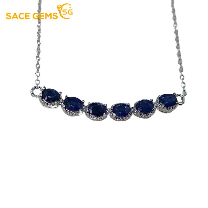 Sace Gems Сертифицированное стерлинговое серебро S925 3*4 мм, ожерелья с подвесками из натурального сапфира для женщин, для помолвки, коктейльной вечеринки, изысканные ювелирные изделия