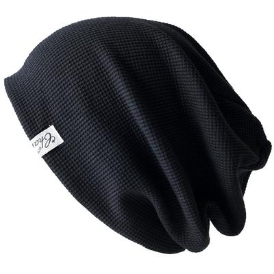[ШАРМ] БОЛЬШАЯ Вафельная 100% Хлопок Большого Размера Шапка [Свободный Размер [A] Черный] Стильный Стрейч