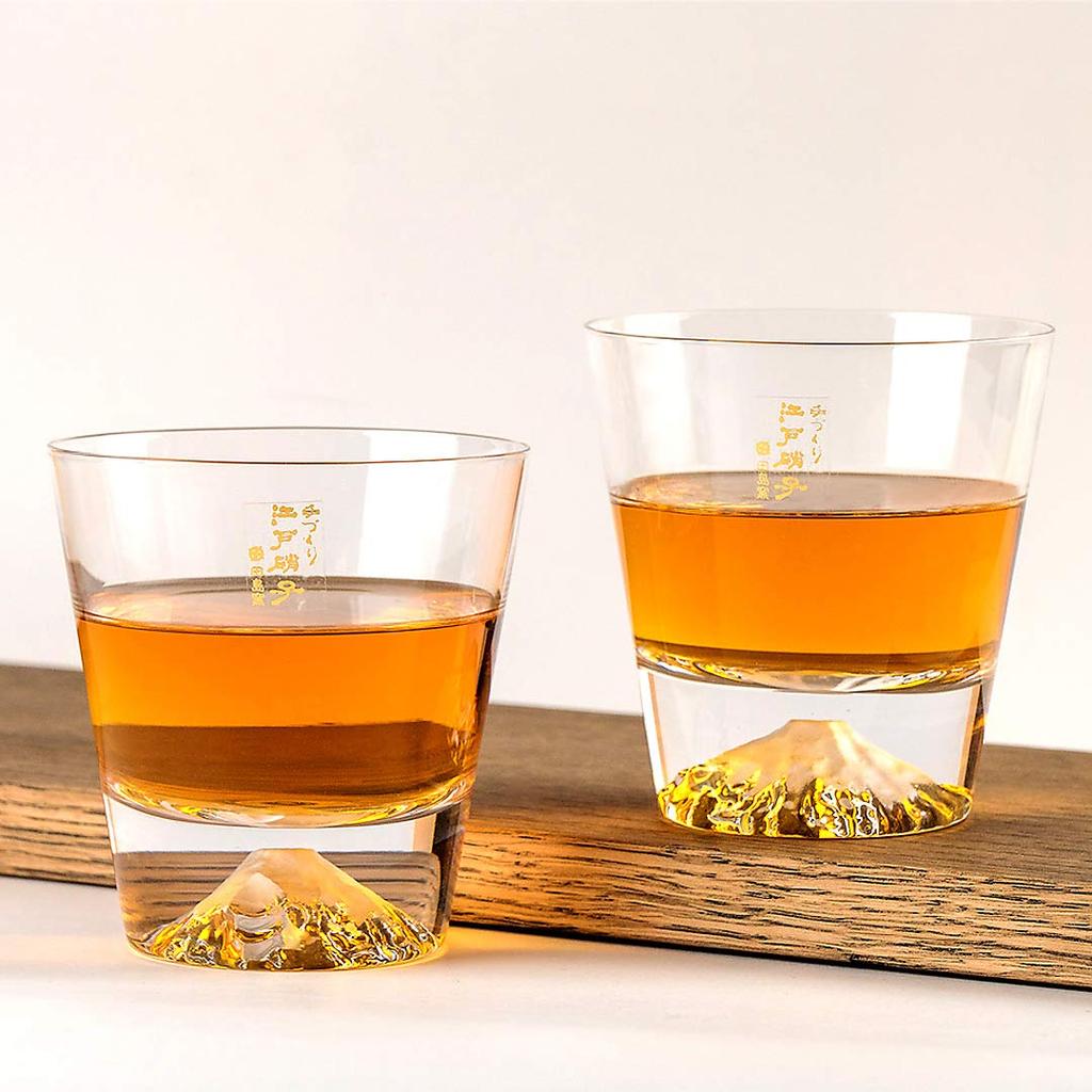 Fuji Tajima Glass Plain Rocks Glass Set Souvenir Grand Prix Edo Edo 60th Celebration Made in Paulownia Wood Includes Views of Mount Fuji Postcard x