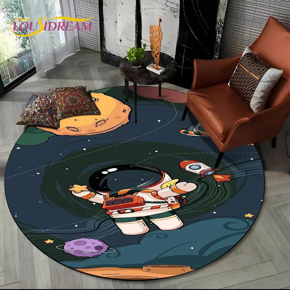 3D Космонавт Космический Мультяшный Круглый Ковер, Ковер для Гостиной Детской Спальни Дивана Игровой Комнаты, Нескользящий Коврик