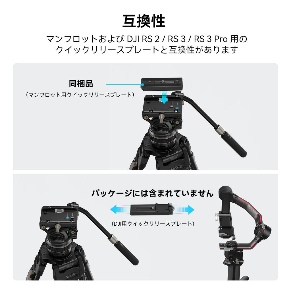 Жидкостная видеоголовка SmallRig с регулируемой бесступенчатой быстросъемной площадкой для Manfrotto и DJI RS 3, плоское основание и регулируемая максимальная нагрузка для DSLR