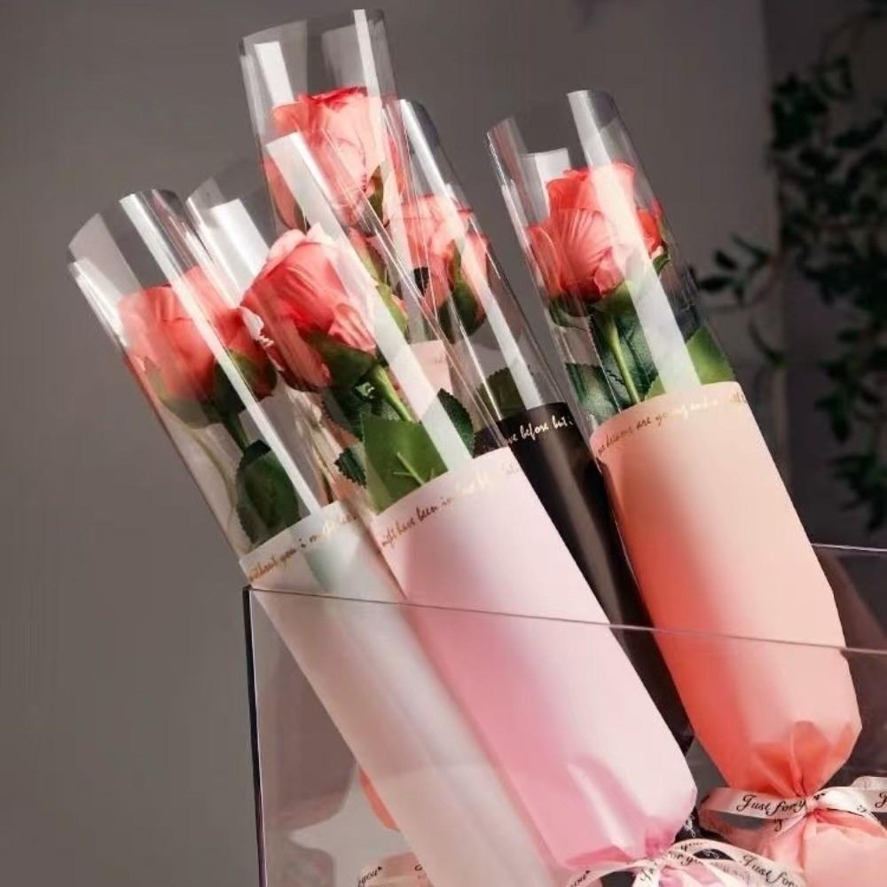 20 Pieces Waterproof Single Flower Wrapping Bags Transparent Bouquet Packaging Bag Valentine's Day
