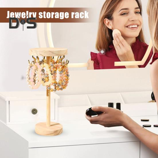 Standing Necklace Holder Jewelry Organizer with Hooks Wooden Base Headband Organizer Display Stand for Girls Necklaces Bracelets
