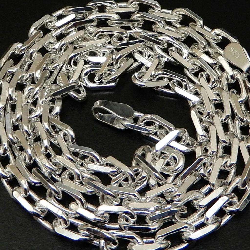 Ожерелье из серебряной цепочки 925 пробы, 50 см, цепочка из красной фасоли, толстое серебряное ожерелье, серебряная цепочка, цепочка Azuki, 4 стороны, ожерелье из красной фасоли Azuki [100 market] Мужская