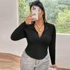 Women's Long Sleeve Zipper Design Slim-fit Solid Color T-shirt Comfortable Breathable Short Top Stylish Plus Size Base T-shirt