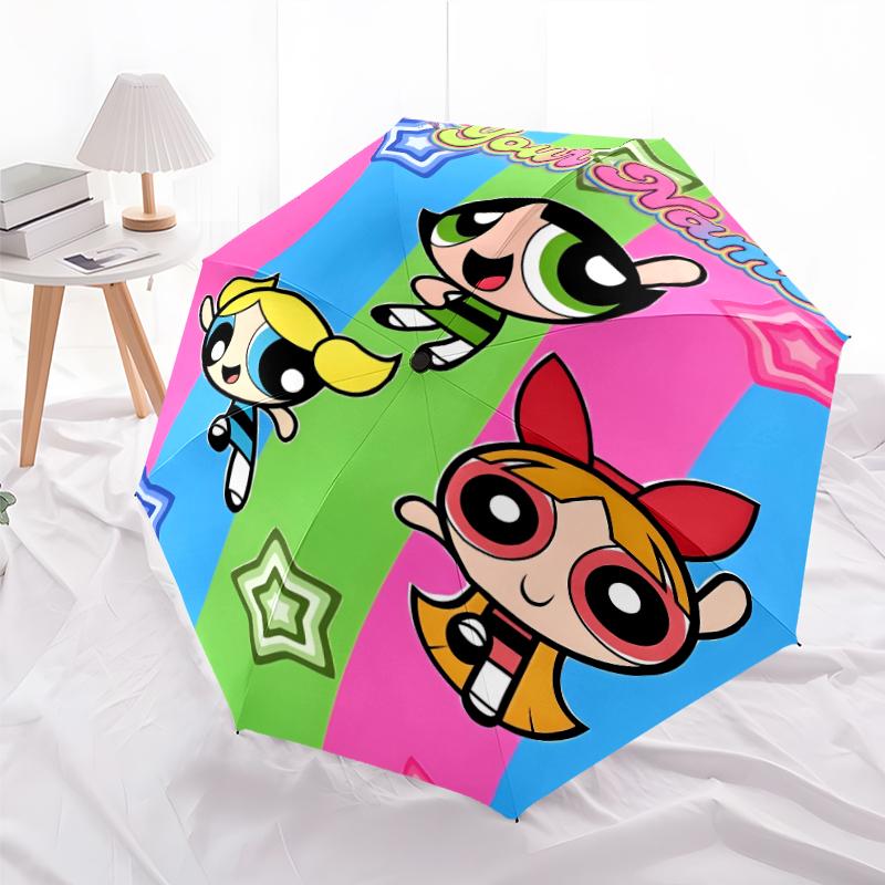 Personalized Name Powerpuff Print Umbrella, UV Shielding. It Has Eight Sturdy Ribs for Outdoor Use And Perfect As a Holiday Gift