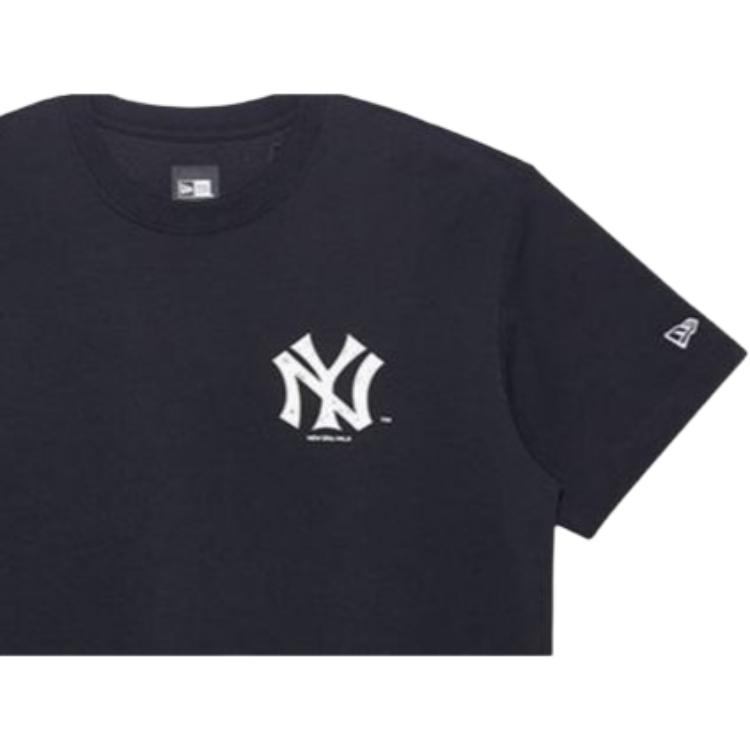 New Era X MLB Коллаборация Нью-Йорк Янкиз Принт с буквами Круглый вырез Повседневная Летняя Американская футболка с коротким рукавом Женская футболка Черная 13702561