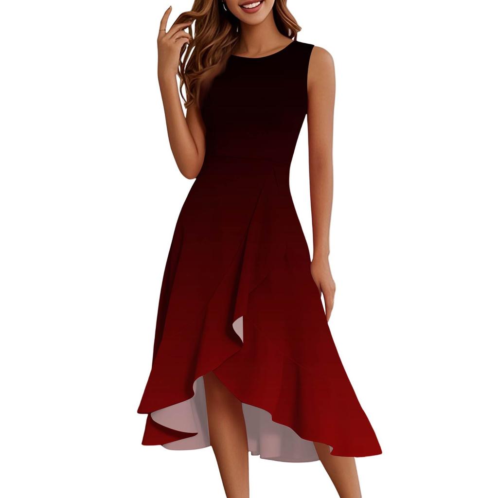 Женские модные повседневные платья без рукавов с круглым вырезом и принтом, элегантные, темпераментные, с оборками