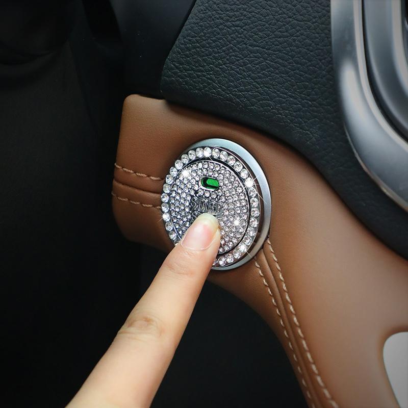 Rhinestone Car One-Click Engine Start Stop Switch Button Cover Ignition Button Sticker Auto Interior Decoration Accessories