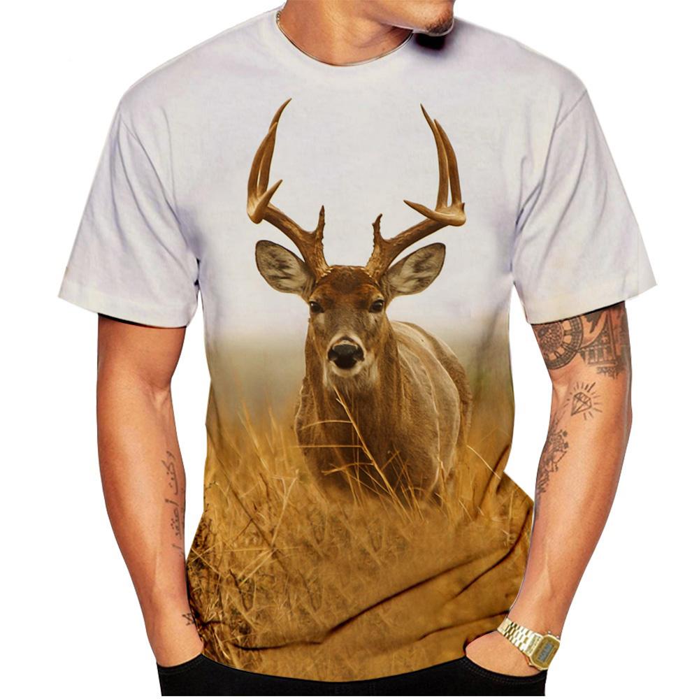 Летние новые футболки с принтом оленей и животных 3D O-образным вырезом для мужчин и женщин с коротким рукавом, свободные футболки Harajuku, топы, детская одежда