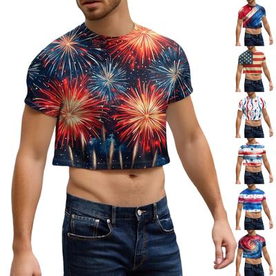 Мужской полукрой повседневный пляжный топ с круглым вырезом и короткими рукавами