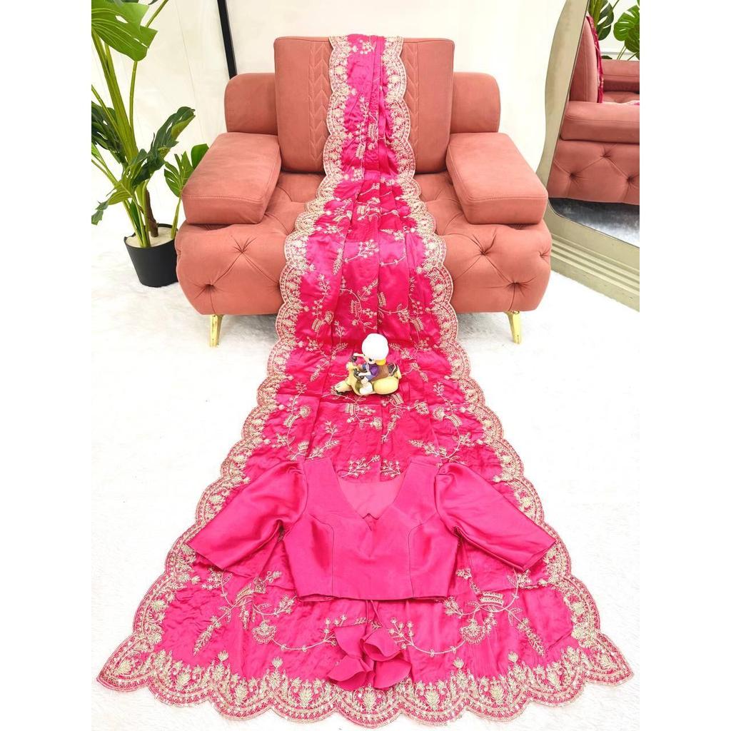 New Launch – Luxury Japan Satin Silk Saree with Coding & Sequins Embroidery Work