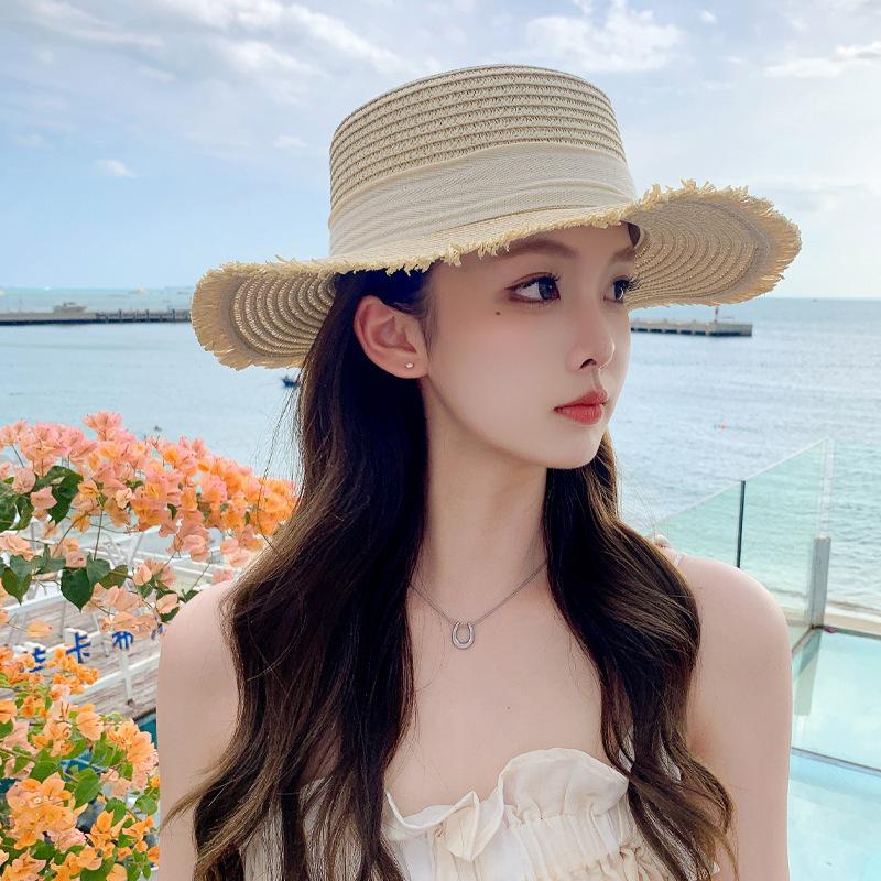 Straw Hat Women'S Summer Sun Protection Extra Large Brim Sun Hat Beach Seaside Vacation Sun Hat Foldable Hat Tide