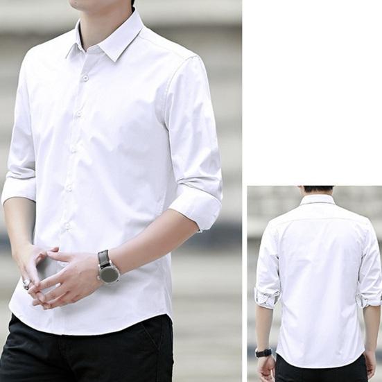 Мужская деловая официальная рубашка с лацканами, однобортный кардиган с длинным рукавом, сплошной цвет, мягкие пуговицы, большие размеры, повседневная мужская офисная рубашка, топ