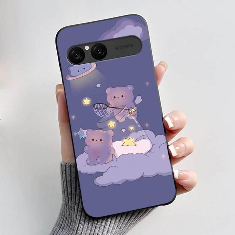 Cute Case For Sony Xperia 10 VII Fundas Capa Printing Shell Protective Cover Soft Silicone Cartoon Black Casing Coque