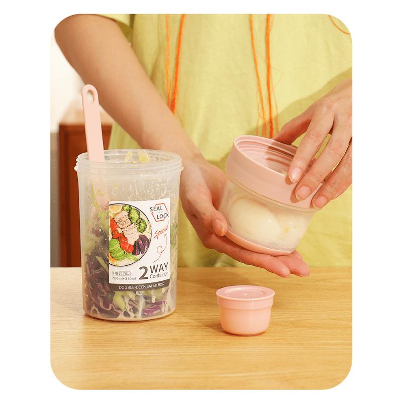 1 шт. Ланч-бокс, Контейнер для завтрака, Чашка для овсянки, хлопьев, орехов, йогурта, салата, Герметичный набор контейнеров с вилкой и крышкой, Чашка для соуса, для школы, занятий, колледжа