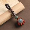 Pendant Sandalwood Cat Paw Keychain Chinese Style Spin Wheel Car Keychain  Decoration