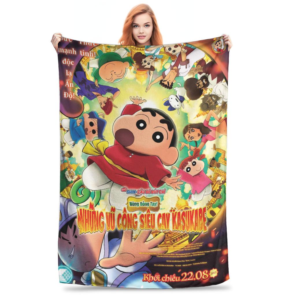 Крейон Шин-чан 2025 Забавный Мультяшный Фланелевый Плед Зимний Мягкий Плед для Мальчика Девочки Домашний Декор Покрывало Покрывало на Кровать