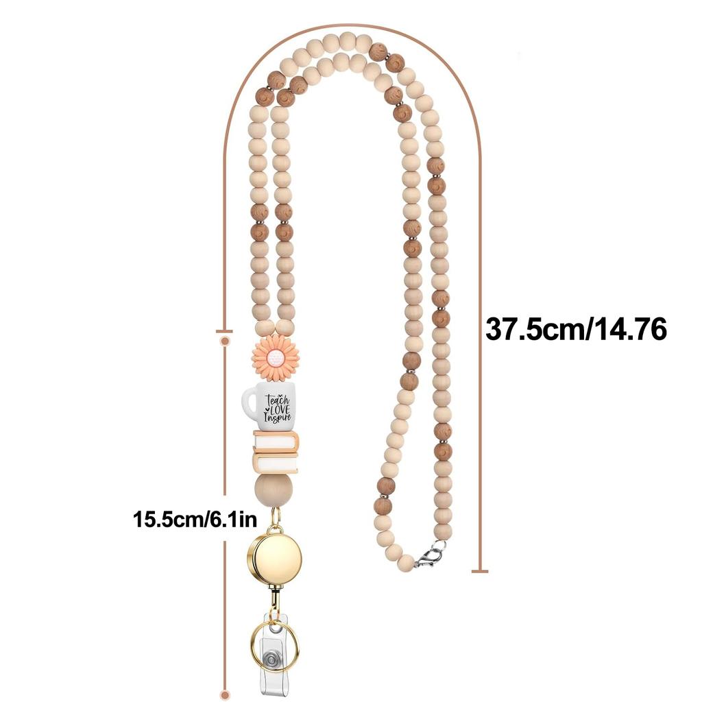 1pcs Set Daisy Teacher Lanyard with Retractable ID Badge Reel & ID Card Holder Cute Cup Book Pattern Neck Strap for Keys Keychai