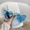 Trendy Oversized Pearl Sun Glasses for Women Unisex Large Heart Shape Eyewear Goggles Female Luxury UV400 Outdoor Sun Glasses
