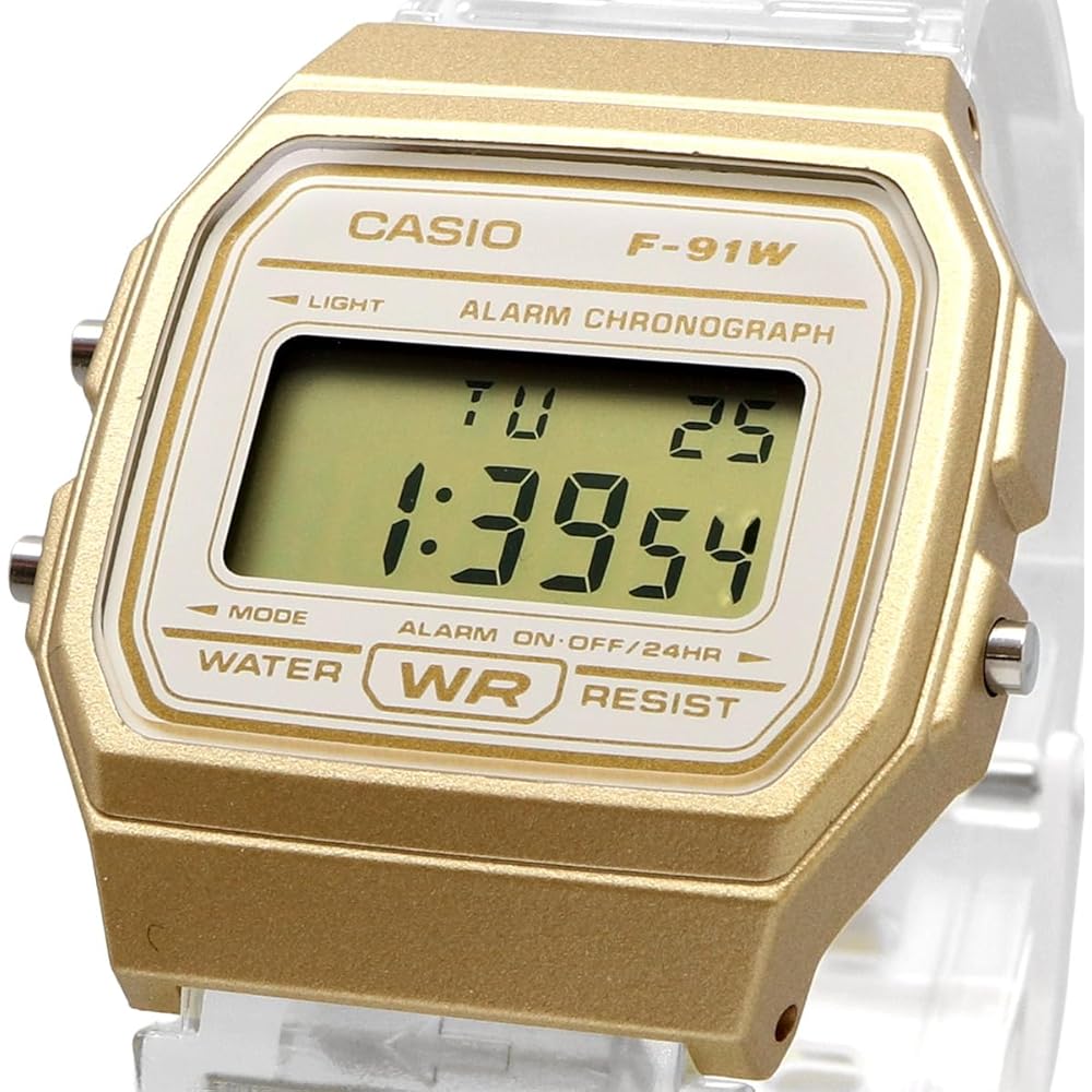Casio F-91WS-7A2 Цифровые кварцевые часы Унисекс Золотой Прозрачный Цвет Модный Стиль