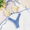 Комплект из 2 предметов: летний комплект бикини, регулируемый, на шнуровке, с лямкой на шее, с 3D-цветком, с низкой посадкой, комплект плавок, купальники