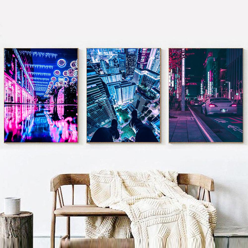 Холст Wall Art HD Ночной вид Уличные принты Плакаты Украшение дома Ночное дерево Симпатичная картина Спальня Модульная рамка для фотографий