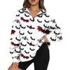 Women's Fashion Casual Long Sleeve Halloween Printed Zipper Turtleneck Drop Shoulder Sweatshirt Top