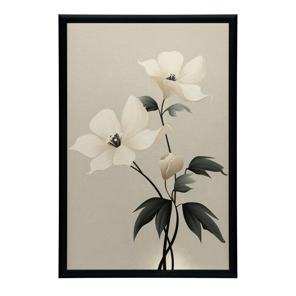 Biała Elegancja - Minimalistyczny Kwiatowy Plakat Biała Elegancja - Minimalistyczny Kwiatowy Plakat, 30X40 Cm, Rama Drewniana Jasny Dąb, Papier Matowy