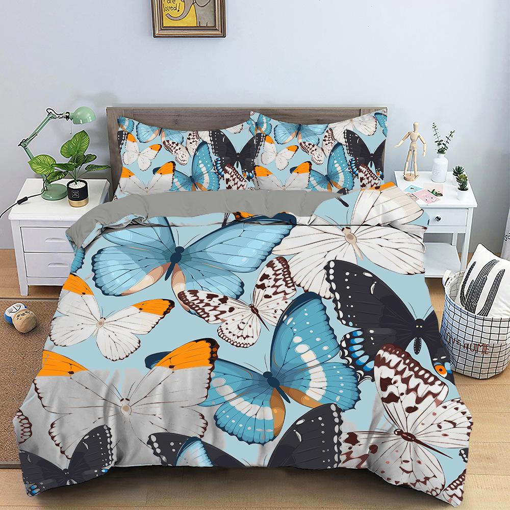 Комплект постельного белья с 3D цифровой печатью, красочный пододеяльник с принтом бабочки, наволочка AU180 * 210, мягкая комната для девочек, домашнее украшение на молнии
