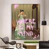 Funny Quote Poster Where Is My Mind Prints Vintage Altered Art Lady Portrait In the Boudoir Pink Quotes Canvas Painting Decor
