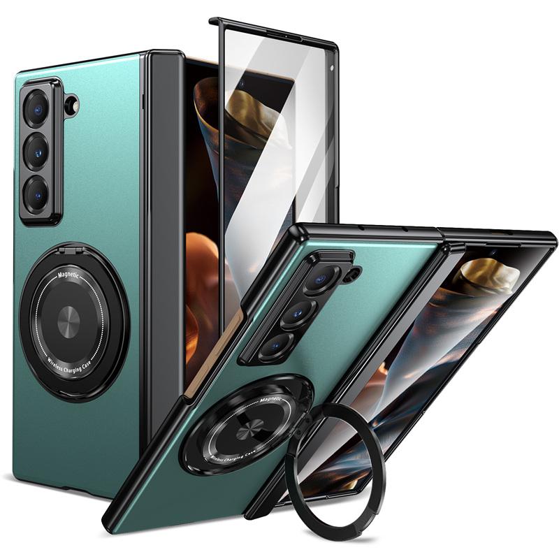 Magnetic Aluminum Hinge 360 Rotating Ring Holder case for Samsung Galaxy Z Fold 7 / Z Fold Special / W25 With Tempering Glass