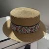 New retro elegant ribbon straw hat female summer big eaves show face small sunscreen hat seaside vacation photo multi-color optional