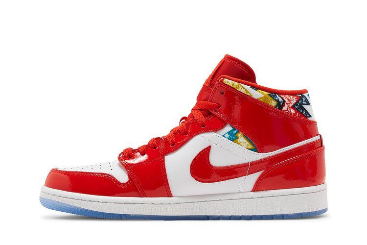 Мужские кроссовки Nike Jordan 1 Mid Barcelona Sweater Красный Лакированный Чили Красный/Белый/Пыльца
