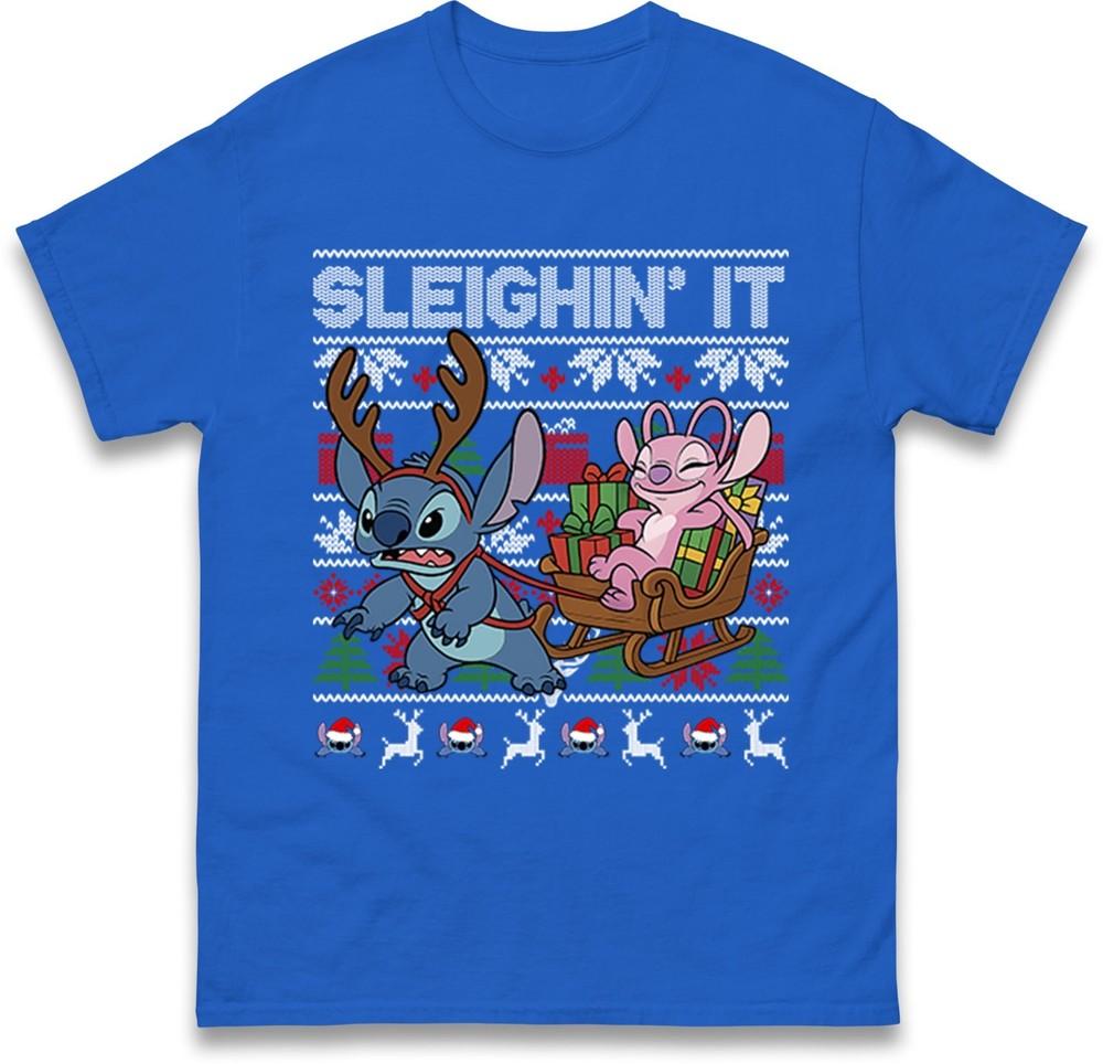 Рождественская футболка с Лило и Стичем Sleighinit Стич Рождественская футболка Подарочная футболка Топ