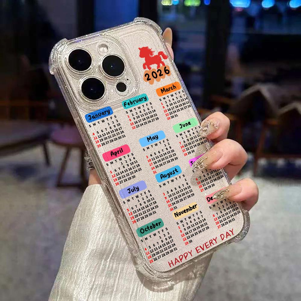 2026 конный календарь для iPhone17 чехол для мобильного телефона с блестками, противоударный, 16 Apple полный охват 15/14/13 полный охват